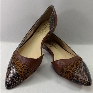Jessica Simpson Animal Print Brown Black D’Orsay Pointed Toe Flats Shoes